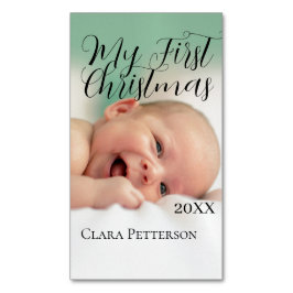 Tarjeta De Visita Magnética Mi primera foto de bebé navideña añada nombre año