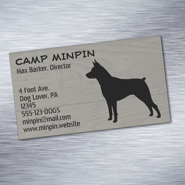 Tarjeta De Visita Magnética Miniatura Pinscher Silhouette MinPin Wood Style (Subido por el creador)