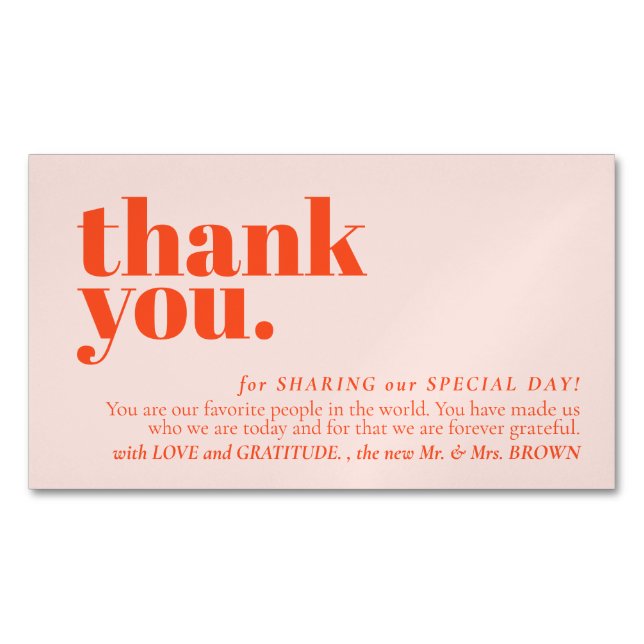 Tarjeta De Visita Magnética Minimalist Thank You note left Orange Pink (Anverso)