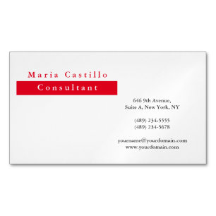 Tarjeta De Visita Magnética Minimalista blanco rojo elegante moderno