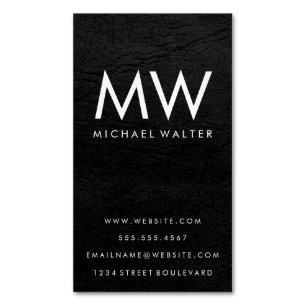 Tarjeta De Visita Magnética Minimalista dos letras Monograma Faux Leather