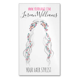 Tarjeta De Visita Magnética Minimalista Hairstylist Bride Wavy Hair Moda Flora