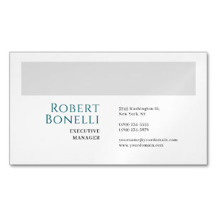 Tarjeta De Visita Magnética Minimalista Llano Azul y Gris Blanco Moderno