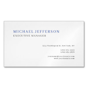 Tarjeta De Visita Magnética Minimalista Moderno Elegante Blanco Azul Simple