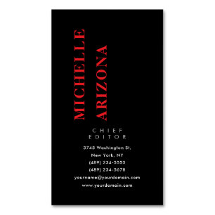 Tarjeta De Visita Magnética Minimalista negro rojo y blanco profesional modern