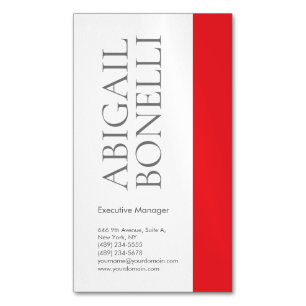 Tarjeta De Visita Magnética Minimalista profesional audaz moderno gris rojo bl