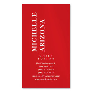 Tarjeta De Visita Magnética Minimalista Rojo y Blanco Profesional Moderno