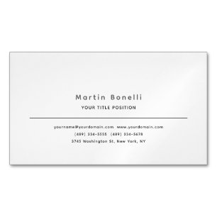 Tarjeta De Visita Magnética Minimalista Único Clásico Simple Blanco Negro