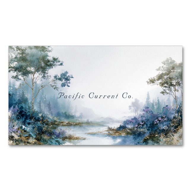 Tarjeta De Visita Magnética Misty Teal Forest Gold Sparkle Landscape (Anverso)