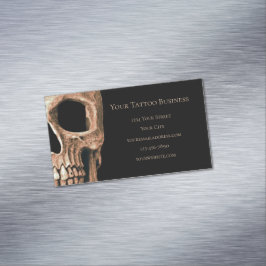 Tarjeta De Visita Magnética Mitad Skull Gothic Tan Brown Black Tattoo Shop