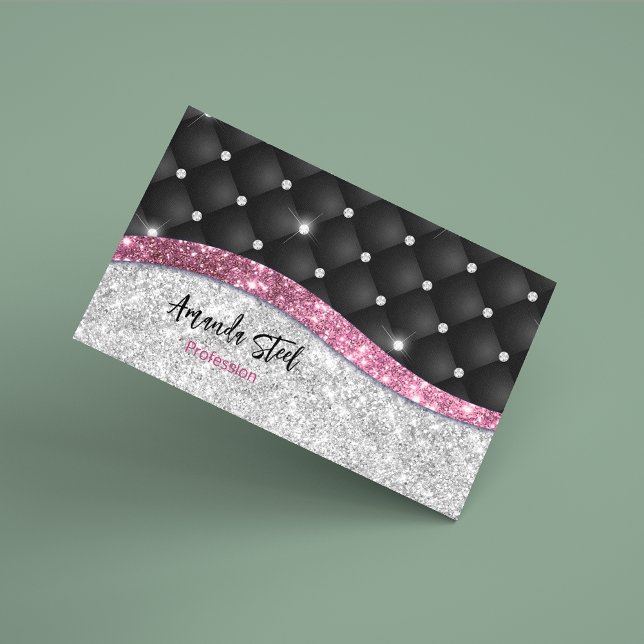 Tarjeta De Visita Magnética Moda giratoria purpurina plateado monograma rosa n (Subido por el creador)