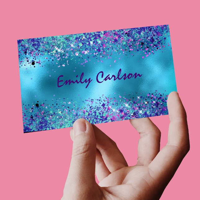 Tarjeta De Visita Magnética Moda purpurina azul rosado irrisorio (Subido por el creador)
