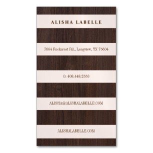 Tarjeta De Visita Magnética Moda Rubor rosa, madera oscura y monograma estilo 