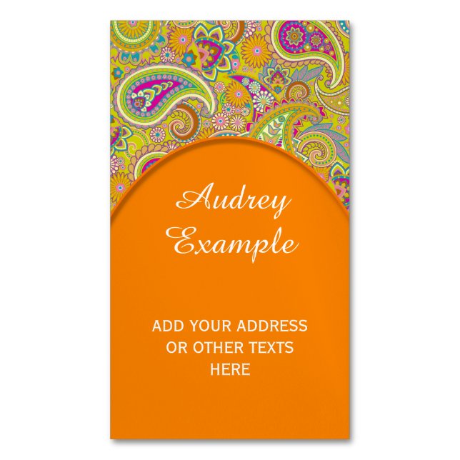 Tarjeta De Visita Magnética Modelo inconsútil floral I de Paisley + sus ideas (Frente vertical)