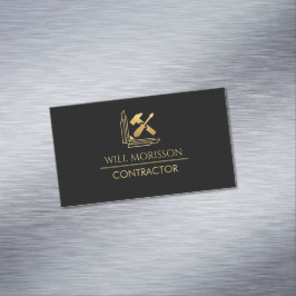 Tarjeta De Visita Magnética Modern Building Construction Golden & Black