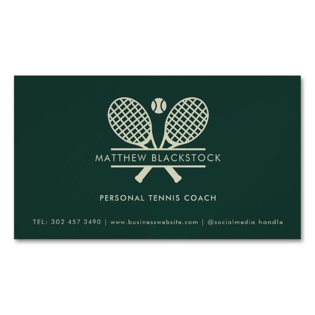 Tarjeta De Visita Magnética Modern Lawn Tennis Professional Coach Custom (Anverso)