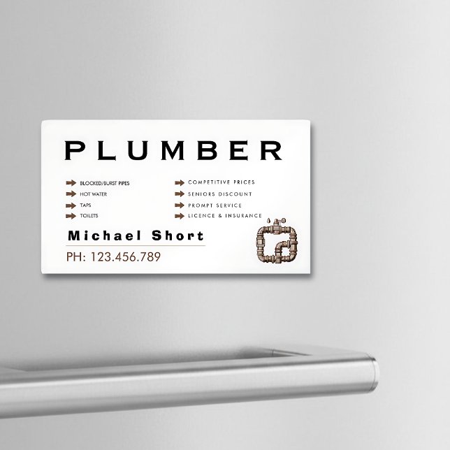 Tarjeta De Visita Magnética Modern Magnetic Black & Brown Plumber (Subido por el creador)