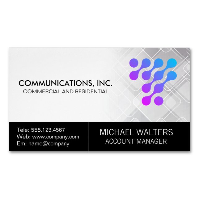 Tarjeta De Visita Magnética Modern Tech Logo | Communications Start Up (Anverso)