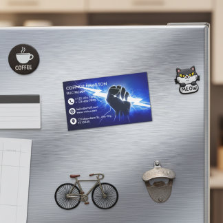 Tarjeta De Visita Magnética Modern Trendy Cool Blue Lightning Electrician Busi