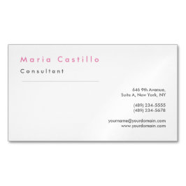 Tarjeta De Visita Magnética Moderna y elegante llanura Minimalista rosa blanca