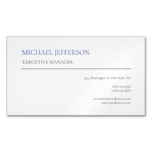 Tarjeta De Visita Magnética Moderno Elegante Simple Azul Blanco