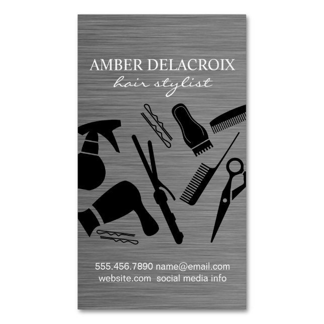 Tarjeta De Visita Magnética Moderno Hair Stylist | Barber (Frente vertical)