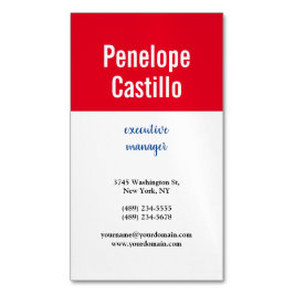 Tarjeta De Visita Magnética Moderno profesional Simple Blanco Rojo Azul