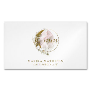 Tarjeta De Visita Magnética Monograma Acuarela Celestial Rosa Dorado