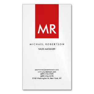 Tarjeta De Visita Magnética Monograma blanco rojo de calidad elegante único