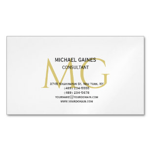 Tarjeta De Visita Magnética Monograma blanco único de color oro plano Minimali