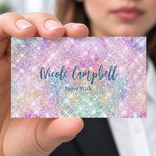 Tarjeta De Visita Magnética Monograma brillante falso rosa unicornio iridiscen