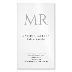 Tarjeta De Visita Magnética Monograma Clásico Gris Blanco Minimalista Plano