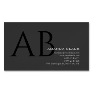 Tarjeta De Visita Magnética Monograma Clásico Personalizado Gris Negro Simple 