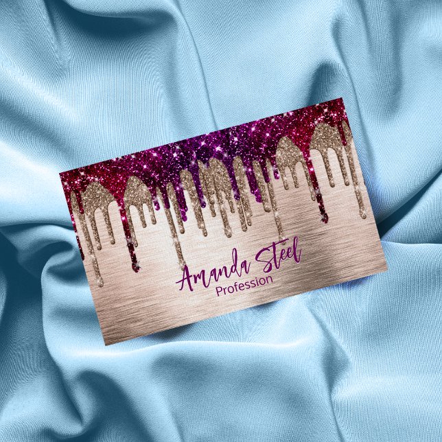 Tarjeta De Visita Magnética Monograma de goteo de Purpurina rojo rosado modern (Subido por el creador)