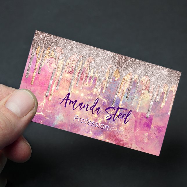 Tarjeta De Visita Magnética monograma de goteo holográfico rosa de rosa de mod (Subido por el creador)