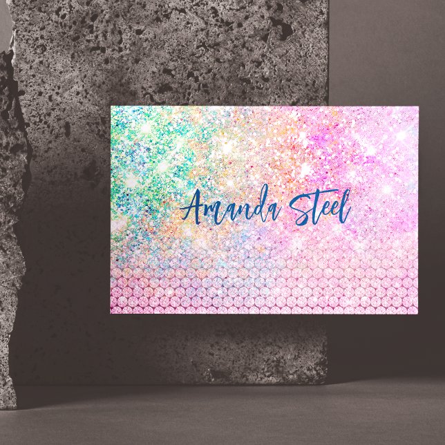 Tarjeta De Visita Magnética monograma diamante de imitación purpurina de imita (Subido por el creador)