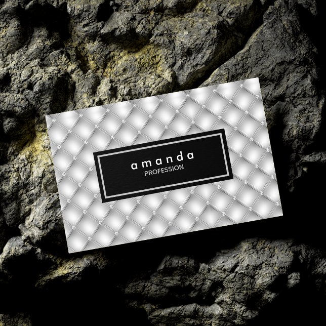 Tarjeta De Visita Magnética Monograma elegante de plata negra con pedrería tuf (Subido por el creador)