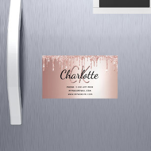 Tarjeta De Visita Magnética Monograma elegante metálico purpurina de oro Rosa