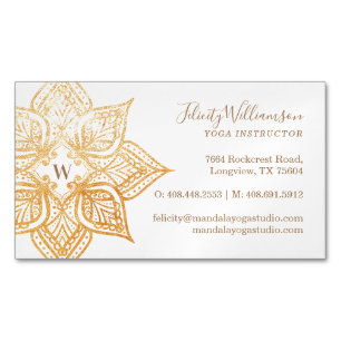 Tarjeta De Visita Magnética Monograma Gold Mandala Lotus Flower