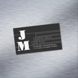 Tarjeta De Visita Magnética Monograma negro y blanco retro-moderno personaliza