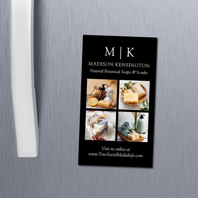 Tarjeta De Visita Magnética Monograma o Añadir logotipo 4 Fotos (Edit to Customize text, colors and more)