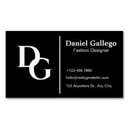 Tarjeta De Visita Magnética Monograma Personalizado Simple en Negro y Blanco