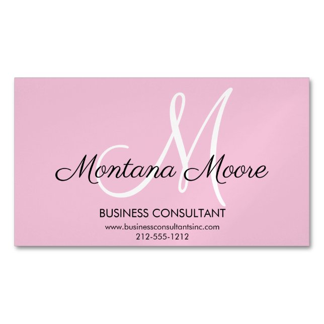 Tarjeta De Visita Magnética Monograma Profesional Moderno Elegante Rosa (Anverso)