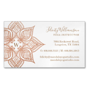 Tarjeta De Visita Magnética Monograma Rosa Gold Mandala Lotus Flower