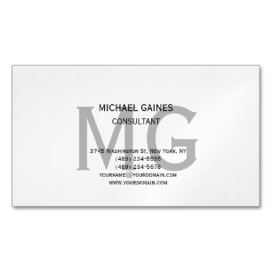 Tarjeta De Visita Magnética Monograma único Minimalista gris claro blanco negr