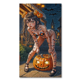 Tarjeta De Visita Magnética Monstruo de Halloween Jack-o-Lantern y Chica de Ba