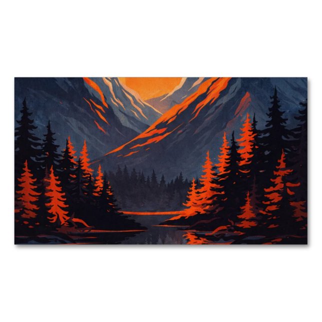 Tarjeta De Visita Magnética Mountain Sunset Reflection Fiery Orange Sky  (Anverso)