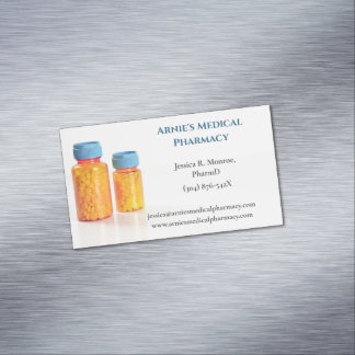 Tarjeta De Visita Magnética Naranja Azul Frascos Frasco Farmacéutica