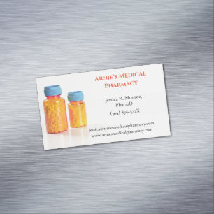 Tarjeta De Visita Magnética Naranja Blue Pill Botellas Farmacéutica