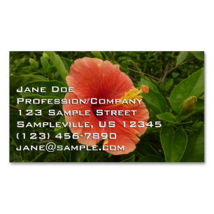 Tarjeta De Visita Magnética Naranja Hibiscus Flower Tropical Floral